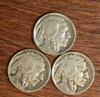 Set Of 3 Coins - 1928 P D S Buffalo Nickels - Very Fine - 8961