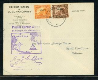 Nicaragua Postal History: Lot 177 1929 Official Franking Fam5 Ffc To Miami $$$