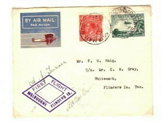 Australia Air Mail Melbourne Flinders Island Firs Flight Pilot Signed 1933 Pa7