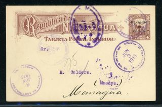 Nicaragua Postal History Lot 83 1915 1c/4c Waterlow Postal Card Masaya $$$