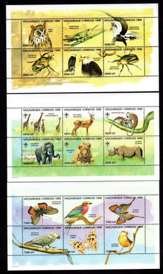 Mozambique 1999 6 Sheets W/ Stamps Mi 1465 - 1500 Mnh Cv=55€