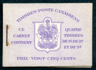 Weeda Canada Bk37e Vf War Issue Booklet,  Type I,  Surcharged Rate,  French Cv $90