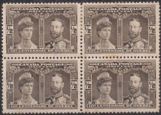 CANADA 1908 1/2 Cent Block of 4 with listed Variety line thro ' CANADA (X119) 2