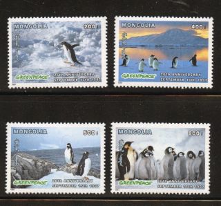 Penguins Set Of 4 Mnh Stamps Greenpeace 26th Anniv.  1997 Mongolia Sc 2282 - 5