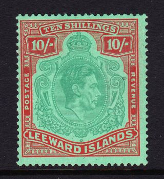 Leeward Islands 1938 - 51 10/ - Pale Green & Dull Red With Cert.  Sg113a Mnh.