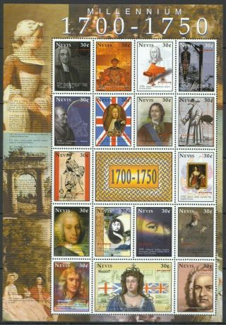 Ec115 Nevis Millennium 1700 - 1750 Great Events 1sh Mnh