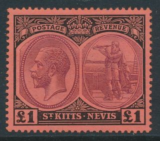 Sg 36 St Kitts Nevis 1922 £1 Purple & Black Red,  Very Lightly Mounted
