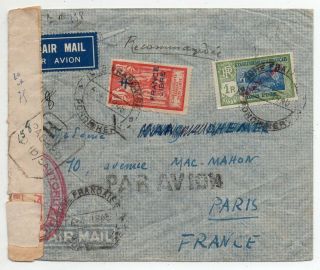 1945 French India To France Airmail Double Censored Cover,  High Value