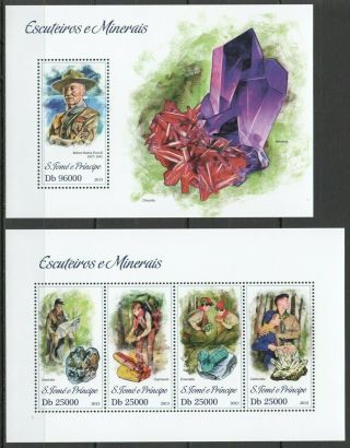 St1779 2013 S.  Tome & Principe Scouting Boy Scouts Minerals Kb,  Bl Mnh Stamps