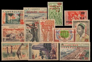 Cameroun 1961 - Surcharged Thematic Issues - Complete Set Of 12 Stamps - Mnh,  Cat £ 80