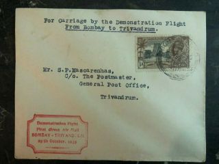 1935 Bombay India First Flight Demo Airmail Cover Ffc To Trivandrum