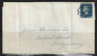 Gb Qv 1840 2d Blue,  Plate 1,  4 Margins,  Tied By Black Mc To Cover