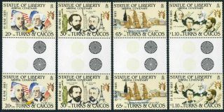 Turks & Caicos 661 - 664 Gutter,  665,  Mnh.  Statue Of Liberty,  100,  1985.  Ships.