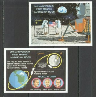 Z823 1989 Grenada Space 20th Anniversary First Manned Landing On Moon 2bl Mnh