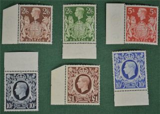 Gb Stamps George V1 Set Of 6 High Values Unmounted Marginal Og (n81)