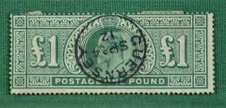 Gb Stamp Edward V11 1902 £1 Green Thin Top Centre - Creases (n15)