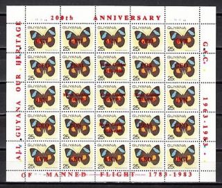 Guyana,  Scott Cat.  669.  Manned Flight O/prints On Butterfly Sheet.