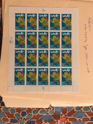 Us Postage Stamps 1 Sheet Scott 3179 Chinese Year Tiger 32 Cent Mnh