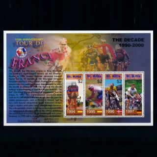 [101734] St.  Kitts 2003 Cycling Tour De France Indurain Riis Ullrich Sheet Mnh