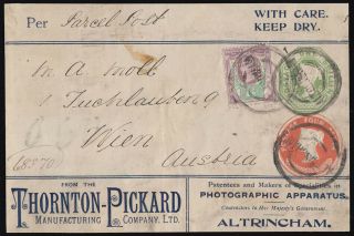 1894 1s.  Green And 4d.  Vermilion Embossed On Thornton Pickard Per Parcel Post.