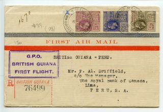 British Guiana 1931.  2.  6 First Airmail Cover To Peru - Registered