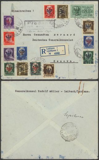 Slovenia Wwii Surcharge 1944 Registered Cover Ljubljana To Italy Censor 37113/3