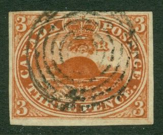 Sg 6 Canada 1852 - 57.  3d Deep Red,  Fine Full Margins Cat £275