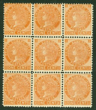 Sg 34 Prince Edward Islands 1872.  1c Orange.  A Fine Unmounted Block Of 9.