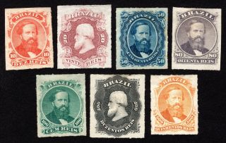 Brazil 1876 Group Of 7 Stamps Mi 30 - 36 Mh Cv=950€