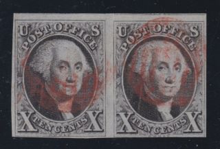 Us 2 10c Washington 1847 Issue Pair Vf Scv $2250
