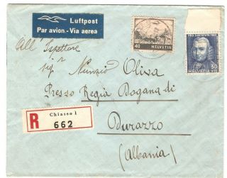 Wwii 1942 Airmail Cover Swiss Chiasso To Albania Durrës Durazzo Vf Rr