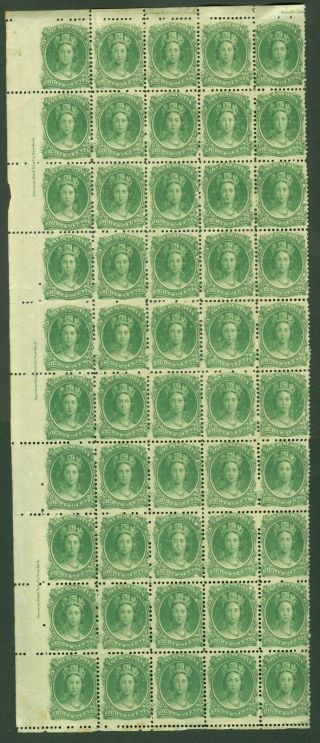 Sg 15 Nova Scotia 1860 - 63.  8½c Yellow - Green Marginal Block Of 50.  40 Stamps.