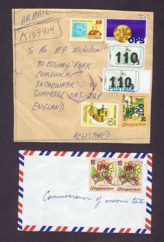 Guyana 1980s Overprinted Flowers Stamps Etc On Fdc Large Piece & Covers