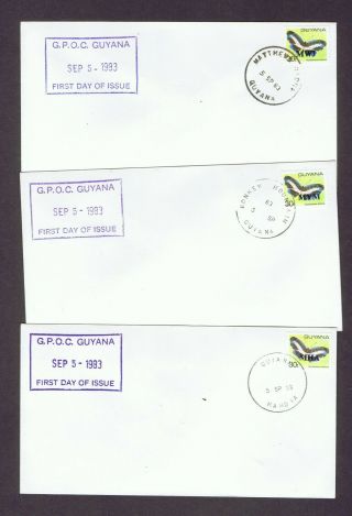 Guyana 1983 Overprinted Butterfly stamp on 22 FDC with different postmarks 2