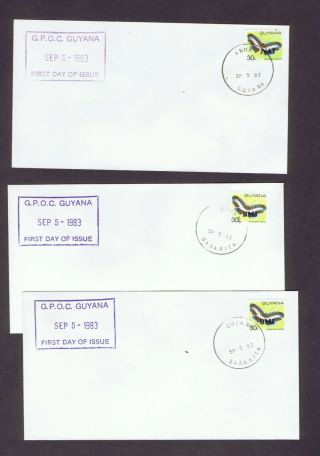 Guyana 1983 Overprinted Butterfly stamp on 22 FDC with different postmarks 3