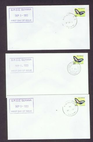 Guyana 1983 Overprinted Butterfly stamp on 22 FDC with different postmarks 4