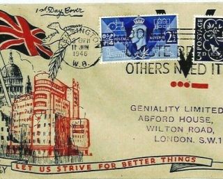 Gb Victory Fdc 1946 Geniality First Day Cover Don 