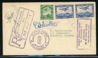 El Salvador Postal History: Lot 8 1931 Ffc Autographed S.  Salvador - Canada $$$
