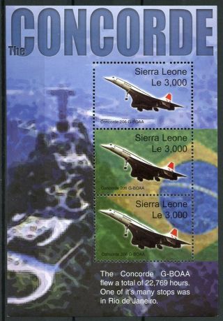 Sierra Leone 2003 Mnh Concorde Over Brazil 3v Ms Christ Redeemer Aviation Stamps