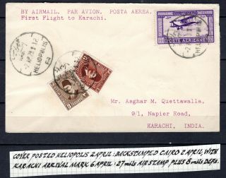 Egypt 1929 Gb Imperial Airways First Flight Airmail Cover To Karachi India
