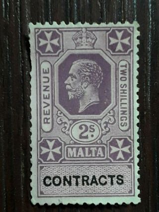 Malta Stamps - Contracts - Two Shillings - Revenue Stamp 1926 - 27.