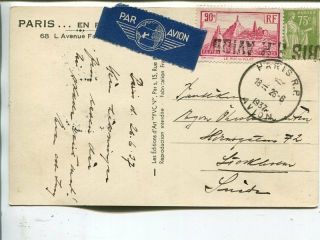 France Air Mail Post Card To Sweden 1937