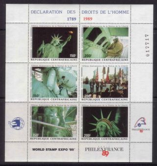 Central Africa 1989 100th Anniv.  Of Statue Of Freedom S/s Mnh C5310