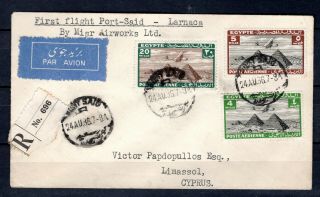 Egypt 1936 Gb Regist Imperial Airways First Flight Airmail Cover To Cyprus
