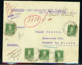 Argentina Postal History: Lot 1 1932 2.  85p Valor Declarado Roasario - Bremen $$