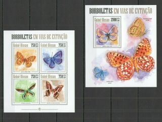 St1190 2013 Guinea - Bissau Butterflies Fauna Extinct Kb,  Bl Mnh Stamps