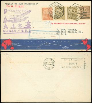 4/28/1937 Fam 14 - 15,  Trans - Pacific Route First Flight,  Macau Macao To San Fran