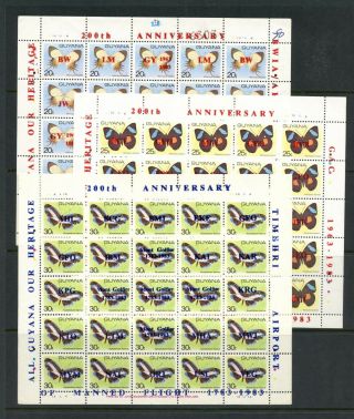 T431 Guyana 1983 Butterflies Overprinted Manned Flight Aviation Sheets Mnh