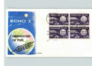Echo I,  Communications For Peace,  Fluegel Cachet,  1960,  Bl/4 First Day Of Issue