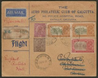 Burma 1931 Kgv Experimental Flight Calcutta Aero Club Cover - Australia Returned